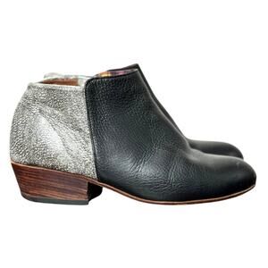 Women's Uxibal Black & Grey Leather Low Heel Ankle Boots Booties